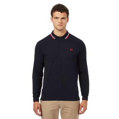 Navy tipped long sleeved polo shirt